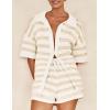 imagePRETTYGARDEN Womens 2 Piece Shorts Sets Casual Summer 2025 Short Sleeve Striped Sweater Set Matching Beach Vacation OutfitApricot