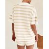 imagePRETTYGARDEN Womens 2 Piece Shorts Sets Casual Summer 2025 Short Sleeve Striped Sweater Set Matching Beach Vacation OutfitApricot