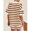 imagePRETTYGARDEN Womens 2 Piece Shorts Sets Casual Summer 2025 Short Sleeve Striped Sweater Set Matching Beach Vacation OutfitKhaki