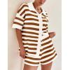imagePRETTYGARDEN Womens 2 Piece Shorts Sets Casual Summer 2025 Short Sleeve Striped Sweater Set Matching Beach Vacation OutfitKhaki