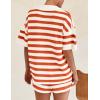imagePRETTYGARDEN Womens 2 Piece Shorts Sets Casual Summer 2025 Short Sleeve Striped Sweater Set Matching Beach Vacation OutfitOrange