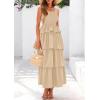 imagePRETTYGARDEN Womens Summer Sleeveless Midi Dress Scoop Neck Tank Top Smocked A Line Tiered Beach Flowy Long DressesApricot