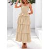 imagePRETTYGARDEN Womens Summer Sleeveless Midi Dress Scoop Neck Tank Top Smocked A Line Tiered Beach Flowy Long DressesApricot