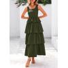imagePRETTYGARDEN Womens Summer Sleeveless Midi Dress Scoop Neck Tank Top Smocked A Line Tiered Beach Flowy Long DressesArmy Green