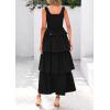 imagePRETTYGARDEN Womens Summer Sleeveless Midi Dress Scoop Neck Tank Top Smocked A Line Tiered Beach Flowy Long DressesBlack