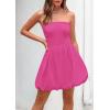 imagePRETTYGARDEN Womens Tube Top Dress 2025 Summer Casual Smocked A Line Sundress Trendy Strapless Bubble Short Mini DressesRose Red
