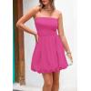 imagePRETTYGARDEN Womens Tube Top Dress 2025 Summer Casual Smocked A Line Sundress Trendy Strapless Bubble Short Mini DressesRose Red