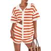imagePRETTYGARDEN Womens 2 Piece Shorts Sets Casual Summer 2025 Short Sleeve Striped Sweater Set Matching Beach Vacation OutfitOrange