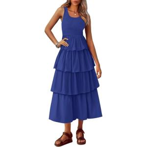 imagePRETTYGARDEN Womens Summer Sleeveless Midi Dress Scoop Neck Tank Top Smocked A Line Tiered Beach Flowy Long DressesRoyal Blue