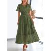 imagePRETTYGARDEN Womens 2025 Summer Maxi Dress Short Sleeve V Neck Hollow Out Eyelet A Line Long Flowy Beach Vacation DressesArmy Green