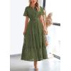 imagePRETTYGARDEN Womens 2025 Summer Maxi Dress Short Sleeve V Neck Hollow Out Eyelet A Line Long Flowy Beach Vacation DressesArmy Green