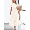 imagePRETTYGARDEN Womens 2025 Summer Maxi Dress Short Sleeve V Neck Hollow Out Eyelet A Line Long Flowy Beach Vacation DressesBeige White