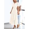 imagePRETTYGARDEN Womens 2025 Summer Maxi Dress Short Sleeve V Neck Hollow Out Eyelet A Line Long Flowy Beach Vacation DressesBeige White