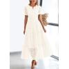 imagePRETTYGARDEN Womens 2025 Summer Maxi Dress Short Sleeve V Neck Hollow Out Eyelet A Line Long Flowy Beach Vacation DressesBeige White