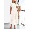 imagePRETTYGARDEN Womens 2025 Summer Maxi Dress Short Sleeve V Neck Hollow Out Eyelet A Line Long Flowy Beach Vacation DressesBeige White