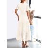 imagePRETTYGARDEN Womens 2025 Summer Maxi Dress Short Sleeve V Neck Hollow Out Eyelet A Line Long Flowy Beach Vacation DressesBeige White