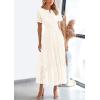 imagePRETTYGARDEN Womens 2025 Summer Maxi Dress Short Sleeve V Neck Hollow Out Eyelet A Line Long Flowy Beach Vacation DressesBeige White