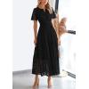 imagePRETTYGARDEN Womens 2025 Summer Maxi Dress Short Sleeve V Neck Hollow Out Eyelet A Line Long Flowy Beach Vacation DressesBlack