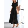 imagePRETTYGARDEN Womens 2025 Summer Maxi Dress Short Sleeve V Neck Hollow Out Eyelet A Line Long Flowy Beach Vacation DressesBlack