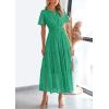 imagePRETTYGARDEN Womens 2025 Summer Maxi Dress Short Sleeve V Neck Hollow Out Eyelet A Line Long Flowy Beach Vacation DressesGreen