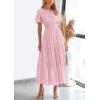 imagePRETTYGARDEN Womens 2025 Summer Maxi Dress Short Sleeve V Neck Hollow Out Eyelet A Line Long Flowy Beach Vacation DressesPink