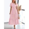imagePRETTYGARDEN Womens 2025 Summer Maxi Dress Short Sleeve V Neck Hollow Out Eyelet A Line Long Flowy Beach Vacation DressesPink