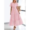 imagePRETTYGARDEN Womens 2025 Summer Maxi Dress Short Sleeve V Neck Hollow Out Eyelet A Line Long Flowy Beach Vacation DressesPink