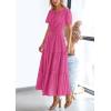 imagePRETTYGARDEN Womens 2025 Summer Maxi Dress Short Sleeve V Neck Hollow Out Eyelet A Line Long Flowy Beach Vacation DressesRose Red