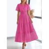 imagePRETTYGARDEN Womens 2025 Summer Maxi Dress Short Sleeve V Neck Hollow Out Eyelet A Line Long Flowy Beach Vacation DressesRose Red
