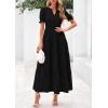 imagePRETTYGARDEN Womens 2025 Summer Midi Dress Short Sleeve V Neck Ruffle Tiered Flowy A Line Casual Beach Dress with PocketsBlack