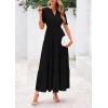 imagePRETTYGARDEN Womens 2025 Summer Midi Dress Short Sleeve V Neck Ruffle Tiered Flowy A Line Casual Beach Dress with PocketsBlack