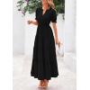 imagePRETTYGARDEN Womens 2025 Summer Midi Dress Short Sleeve V Neck Ruffle Tiered Flowy A Line Casual Beach Dress with PocketsBlack