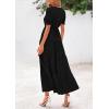 imagePRETTYGARDEN Womens 2025 Summer Midi Dress Short Sleeve V Neck Ruffle Tiered Flowy A Line Casual Beach Dress with PocketsBlack