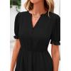 imagePRETTYGARDEN Womens 2025 Summer Midi Dress Short Sleeve V Neck Ruffle Tiered Flowy A Line Casual Beach Dress with PocketsBlack