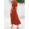 imagePRETTYGARDEN Womens 2025 Summer Midi Dress Short Sleeve V Neck Ruffle Tiered Flowy A Line Casual Beach Dress with PocketsBrick Red