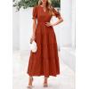 imagePRETTYGARDEN Womens 2025 Summer Midi Dress Short Sleeve V Neck Ruffle Tiered Flowy A Line Casual Beach Dress with PocketsBrick Red