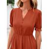 imagePRETTYGARDEN Womens 2025 Summer Midi Dress Short Sleeve V Neck Ruffle Tiered Flowy A Line Casual Beach Dress with PocketsBrick Red