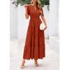 imagePRETTYGARDEN Womens 2025 Summer Midi Dress Short Sleeve V Neck Ruffle Tiered Flowy A Line Casual Beach Dress with PocketsBrick Red