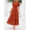 imagePRETTYGARDEN Womens 2025 Summer Midi Dress Short Sleeve V Neck Ruffle Tiered Flowy A Line Casual Beach Dress with PocketsBrick Red