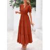 imagePRETTYGARDEN Womens 2025 Summer Midi Dress Short Sleeve V Neck Ruffle Tiered Flowy A Line Casual Beach Dress with PocketsBrick Red