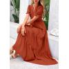 imagePRETTYGARDEN Womens 2025 Summer Midi Dress Short Sleeve V Neck Ruffle Tiered Flowy A Line Casual Beach Dress with PocketsBrick Red
