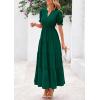 imagePRETTYGARDEN Womens 2025 Summer Midi Dress Short Sleeve V Neck Ruffle Tiered Flowy A Line Casual Beach Dress with PocketsGreen