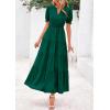 imagePRETTYGARDEN Womens 2025 Summer Midi Dress Short Sleeve V Neck Ruffle Tiered Flowy A Line Casual Beach Dress with PocketsGreen