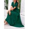 imagePRETTYGARDEN Womens 2025 Summer Midi Dress Short Sleeve V Neck Ruffle Tiered Flowy A Line Casual Beach Dress with PocketsGreen