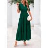 imagePRETTYGARDEN Womens 2025 Summer Midi Dress Short Sleeve V Neck Ruffle Tiered Flowy A Line Casual Beach Dress with PocketsGreen