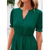 imagePRETTYGARDEN Womens 2025 Summer Midi Dress Short Sleeve V Neck Ruffle Tiered Flowy A Line Casual Beach Dress with PocketsGreen