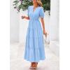imagePRETTYGARDEN Womens 2025 Summer Midi Dress Short Sleeve V Neck Ruffle Tiered Flowy A Line Casual Beach Dress with PocketsLight Blue