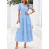 imagePRETTYGARDEN Womens 2025 Summer Midi Dress Short Sleeve V Neck Ruffle Tiered Flowy A Line Casual Beach Dress with PocketsLight Blue