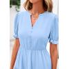 imagePRETTYGARDEN Womens 2025 Summer Midi Dress Short Sleeve V Neck Ruffle Tiered Flowy A Line Casual Beach Dress with PocketsLight Blue