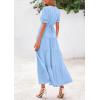 imagePRETTYGARDEN Womens 2025 Summer Midi Dress Short Sleeve V Neck Ruffle Tiered Flowy A Line Casual Beach Dress with PocketsLight Blue